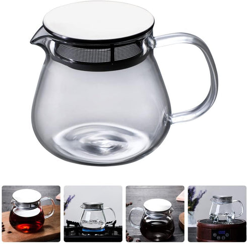 Hemoton Clear Glass Teapot with Stainless Steel Infuser Lid, 460 ml Tea Kettle for Blooming and Loose Leaf Tea