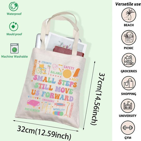 FOTAP Small Steps Still Move Us Forward Tote Bag - PT Appreciation Gift, PA Shoulder Bag for Graduation