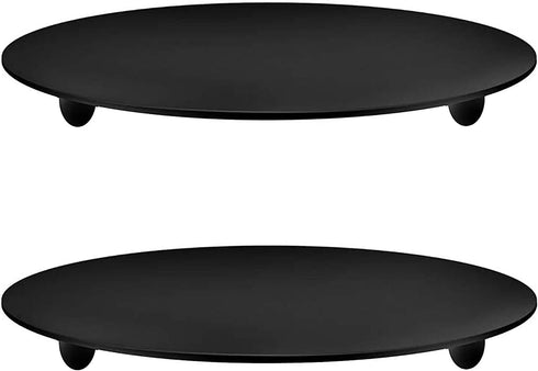 YYaaloa 2 pcs Black Decorative Iron Plate Candle Holder - 4.33'' Stand for LED & Wax Candles, Incense Cones (Black-2