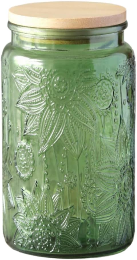 Vintage Glass Jar with Lid, Colored Mason Jar for Kitchen, Decorative Jar for Coffee, Tea, Candy, Cookies (Green 1,