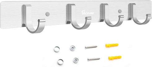 Wall Mount Coat Hook - 4 Hooks Aluminum Alloy Coat Hangers Rack for Clothes, Silver