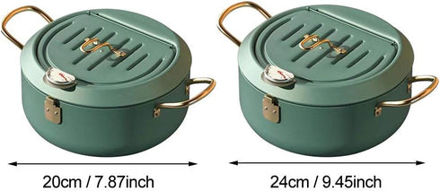 Tempura Frying Pan, 10 inch Deep Fryer Pot with Temperature Control, Carbon Steel Japanese Fryer for Kitchen Cooking