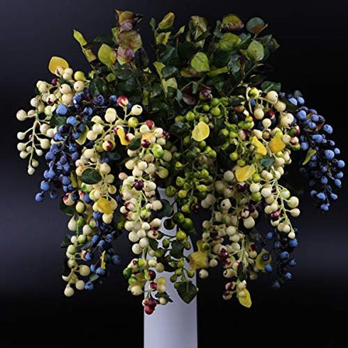 2Pcs Rinlong Artificial Blueberries Fake Berries Stems Hanging Spray Frosted Blueberry Fall Floral Picks for Wreath