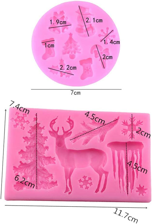 2Pcs/Set Christmas Tree Silicone Mold, Santa Claus, Reindeer, Snowflake, Snowman for DIY Chocolate, Cake Decor