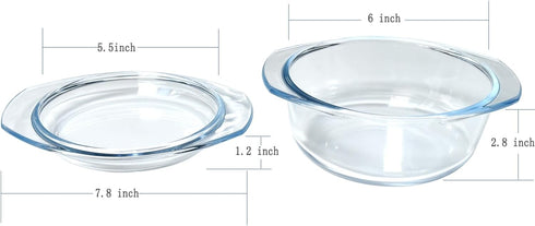 Mini Clear Glass Casserole Dish with Lid, Small 1-QT Round Tempered Glass Bowl