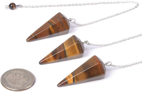 Justinstones Natural Iron Tiger Gemstone Rock Crystal Hexagonal Pointed Reiki Chakra Pendant Pendulum.
