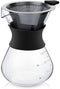 Pour Over Coffee Maker with Stainless Steel Filter, Reusable Glass Coffee Pot Manual Dripper, No Paper Filters