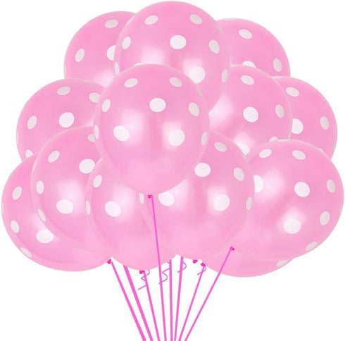 TONIFUL 100pcs Pink and White Polka Dots Balloons - 12inch Large Latex Party Balloons for Wedding and Birthday