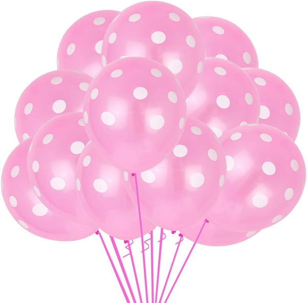 TONIFUL 100pcs Pink and White Polka Dots Balloons - 12inch Large Latex Party Balloons for Wedding and Birthday