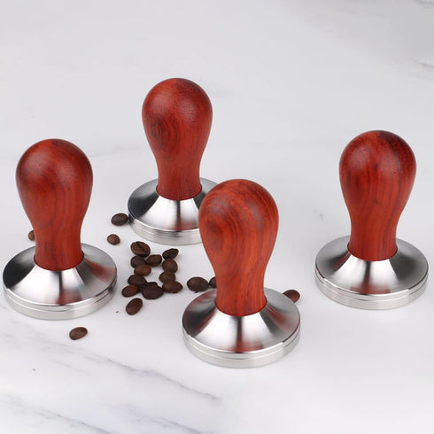 Coffee Tamper 58mm Barista Espresso Press with Tamper Mat, 304 Stainless Steel Base, Wooden Handle
