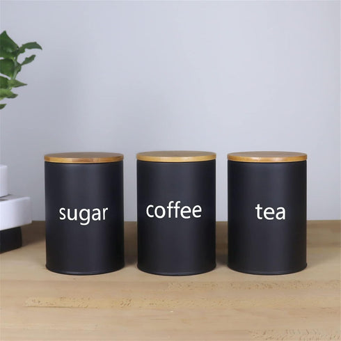SOTECH Metal Food Storage Jar Set of 3 - Farmhouse Coffee Canisters with Bamboo Lids for Kitchen Decor