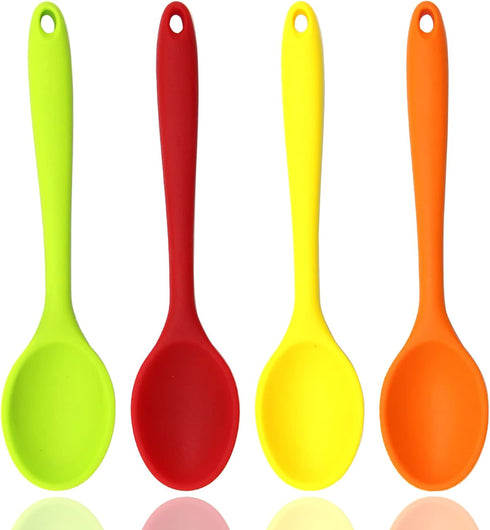 4 Pieces Silicone Mixing Spoon Set, Heat Resistant Basting Spoon, Non-stick Spoon 8.2" for Mixing, Baking, Serving
