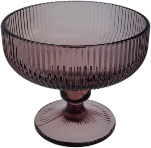 Vintage Strips Embossed Glass Footed Dessert Bowl Ice Cream Bowl Trifle Bowl Salad Bowl Candy Cake Bowl for Home Party Wedding 9 oz, Dark Purple, Set of 2 by CHOOLD