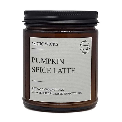 Pumpkin Spice Latte Candles | Arctic Wicks Scented Candles | 9oz Amber Non-Toxic Coconut & Beeswax Candle Fall Decor