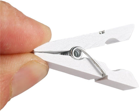 DECORA Pack of 100 Sturdy White Wooden Mini Clothespin Photo Clips - 3.5cm
