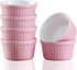 Ramekins 6oz Oven Safe, Creme Brulee and Souffle Dishes, Porcelain Baking Bowls, Set of 6, Pink