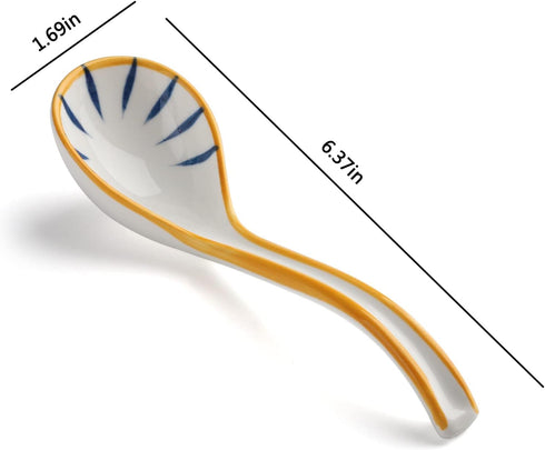 Soup Spoon Set of 4, Japanese and Korean Curved Handle Ceramic Ramen Spoons for Pho, Miso, Salad