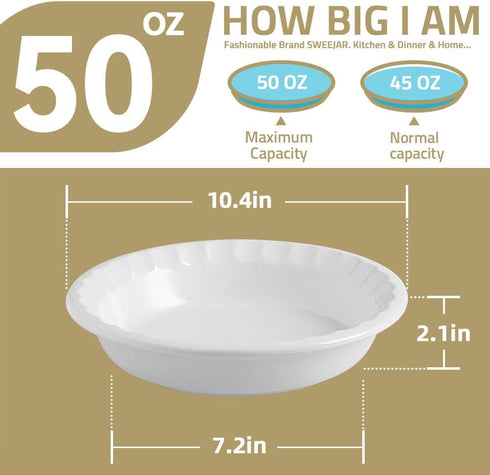 Sweejar Ceramic 10.4 Inches Pie Pan for Baking, Deep Fluted Non-Stick Pie Plate for Pumpkin & Apple Pie