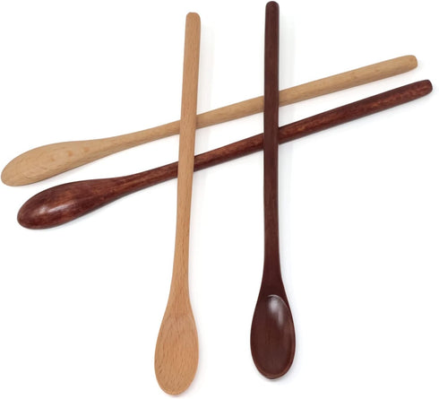 Honbay 4PCS Long Handle Wooden Coffee Spoons, Wood Mixing Teaspoons for Iced Tea, Espresso, Milkshake, Cold Drink,