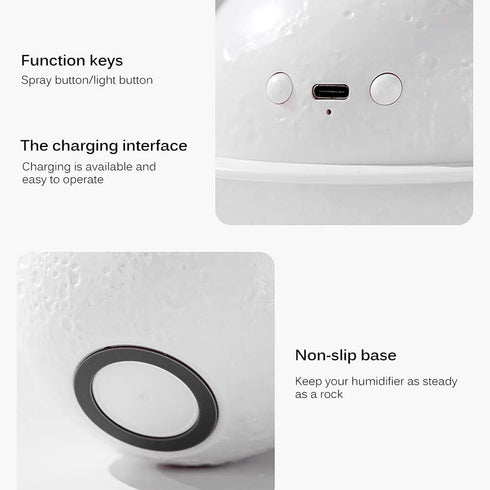 Moon Lamp Humidifier, 2 in 1 Night Light & Humidifier with USB Recharge, 3 Colors 3D LED Moon Light with Stand,