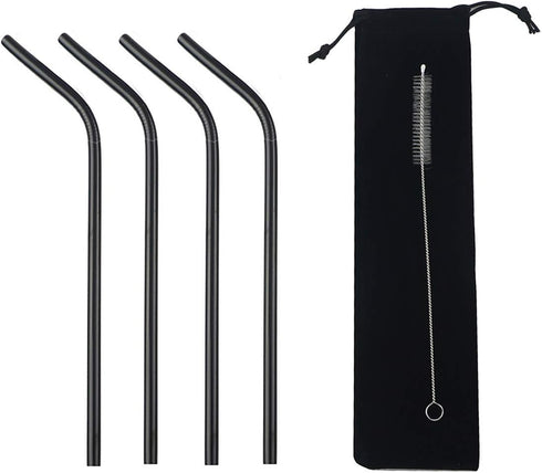 Gugrida Metal Straws - Stainless Steel Drinking Straws 8.5" Reusable 4 Set with Multi Color-Cleaning Brush for Tumblers