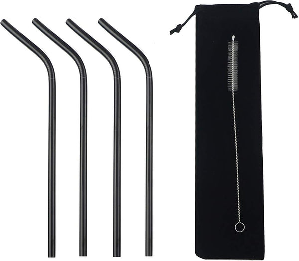 Gugrida Metal Straws - Stainless Steel Drinking Straws 8.5" Reusable 4 Set with Multi Color-Cleaning Brush for Tumblers