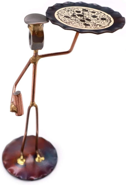 Pizza Man Collectible Handmade Metal Art Figurine - Desk Accessories, Trophy, Boss Gift, Office Décor