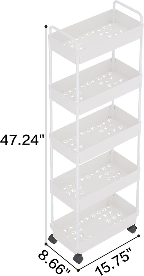 5 Buzowruil Rolling Storage Cart Tier Organizer Mobile Shelving Unit Storage Rolling Utility Cart with Wheels