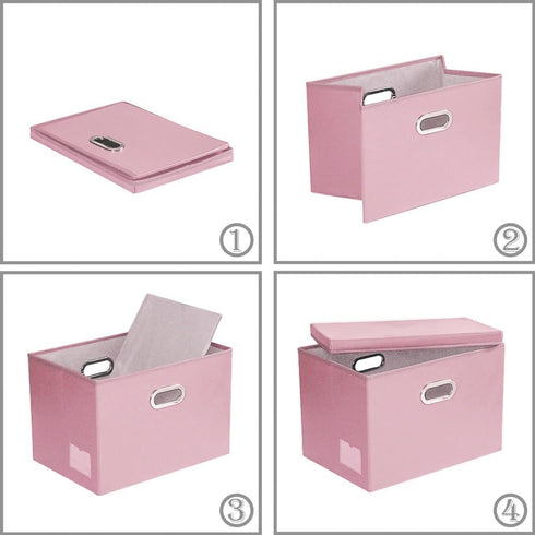 PRANDOM Large Collapsible Storage Box with Lid - 1-Pack Pink Leather Fabric Foldable Organizer Container for Home,
