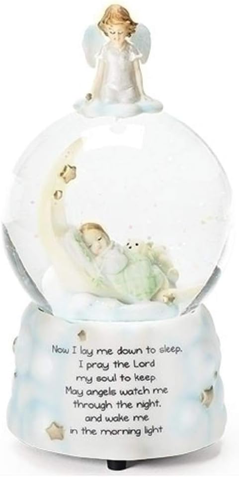 Roman Children's Bedtime Prayer Musical Glitterdome, 7.5" Snow Globe for Baptism, Christian Nursery Decor