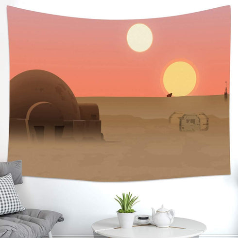 F-FUN SOUL Twin Suns Planet Wars Tapestry, 80x60in, Soft Flannel Wall Hanging for Living Room Bedroom Decor