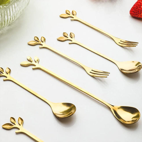 Gold Mini 13-Piece Swan Spoon Holder Set with Spoons and Forks for Coffee, Tea, and Dessert Table