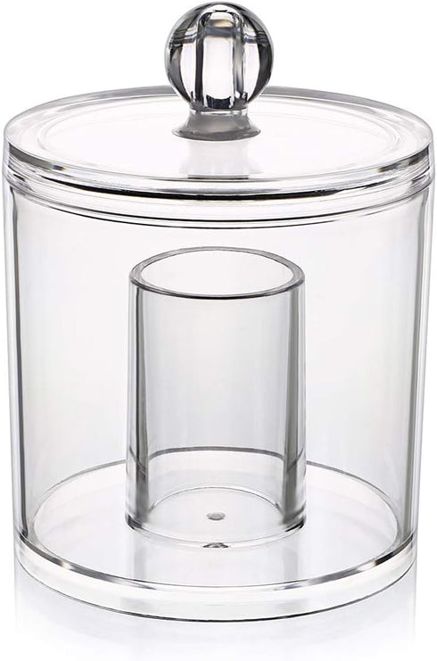 Hipiwe Cotton Ball and Swab Organizer with Lid, Acrylic Jar Makeup Qtip Organizer for Bathroom Storage Canister Jar