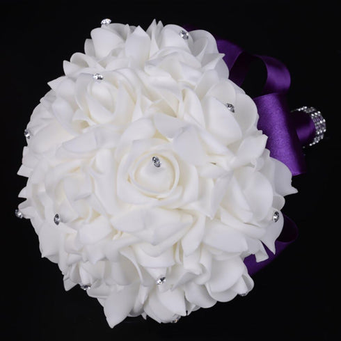 Wedding Bouquets for Bride, White, Bridesmaid Holding Flowers for Wedding Decoration (Purple+White)