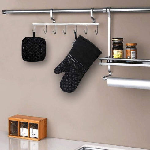 Set of 4 Black Oven Mitts and Pot Holders, 482 F Heat Resistant Non-Slip Gloves for BBQ, Grill, Baking, Cooking, Oven,