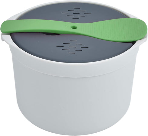 Microwave Rice Cooker Set, 2L Kitchen Cookware, Food Grade PP Material, Strainer Lid, Steaming Pot (Green)