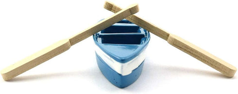 LQ Industrial Lovely Miniature Blue Rowboat Little Plastic Boat Canoe Model with Oars for Miniature Gardens Doll House