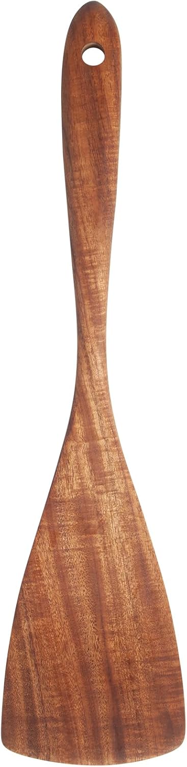 Wooden Spatula with Long Handle, Acacia Wood Flat Wok Spatula for Nonstick Cookware