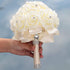 WIFELAI-A Ivory Cream Bouquet with Diamond Soft Ribbons - Artificial PE Rose Bridal Flowers for Wedding, Party, Church