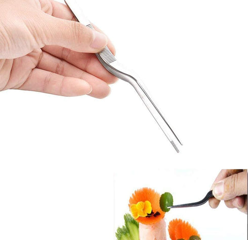 5pc Precision Cooking Tweezers, Stainless Steel Curved Tongs for Kitchen Plating, Baking, Decorating, Beauty