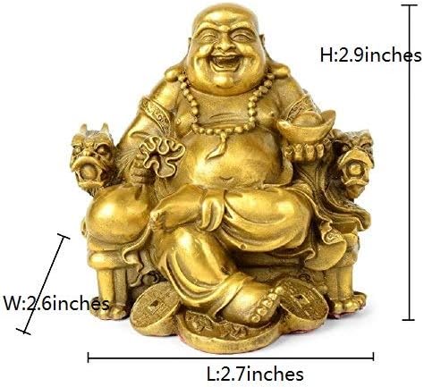 Fengshui Buddha Statue for Lucky & Happiness, God of Wealth Laughing Buddha on Dragon Chair, Brass Home Decor