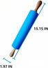 Silicone Rolling Pin with Non Stick Surface and Wooden Handle (Blue)
