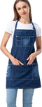 Denim Apron with 5 Pockets for Kitchens, Adjustable Bib Jean Apron for Work