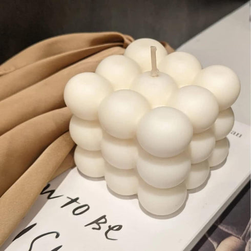 Bubble Candle Soy Wax Scented Cube Candle for Home Decor, Freesia and Bluebell Fragrance (White Blue)