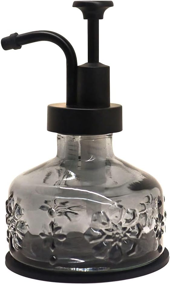 Glass Soap Dispenser, Farmhouse Style with Cylindrical Shape, Refillable Pump for Kitchen and Bathroom Countertop