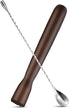 Patelai Wooden Cocktail Drinks Muddler and 12 Inch Bar Spoon, Stainless Steel Shaker Mixing Spoon for Cocktails