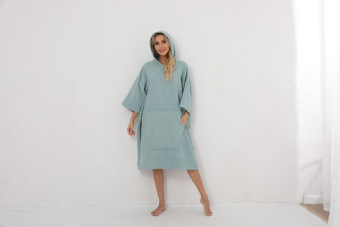 Swimmer Surf Poncho Hooded Towel for Adults Quick Dry Beach Changing Robe with Pockets, Unisex Swim Cover-Up, Grass