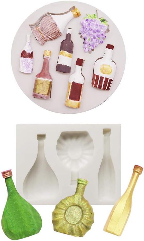 Set of 2 Mini Wine Bottles Silicone Fondant Mold for Grape Champagne Bottle Cake Decorating Tools (Random Color)