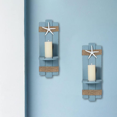 Set 2 SOMTO Beach Starfish Wall Candle Sconces Decor,Ocean Themed Wall-Mount Candle Holders, Coastal Farmhouse Nautical