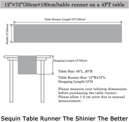 ShiDianYi 12''x72'' Sequin Table Runner, Sparkly Metallic Sequin Runner for Wedding, Bridal Shower, Dinner Party